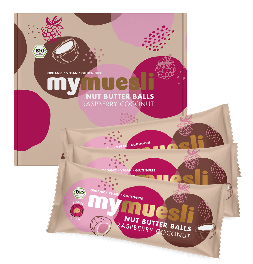 3x3er Box Nut Butter Balls Himbeer Kokos 3x3er Box Nut Butter Balls Himbeer Kokos von mymuesli