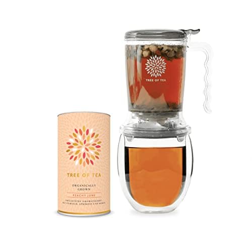 Tree of Tea Tea Maker Set mit Bio-Tee von mymuesli - Teekocher für losen Tee (450ml) mit Teeglas (400ml) & Peachy June Früchtetee (120g) - Geschenk Set mit Teefilter zum mehrfachen Aufbrühen von Tea von TREE OF TEA