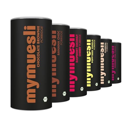 mymuesli Lieblings-Mix BIO Porridge (6x 400g) mit Choco Brownie, Banana Choc, Wildberry Chia, Apple Cinnamon Crisp, Mohn Vanille und Klassik - natürlicher Haferbrei ohne Palmöl von mymuesli