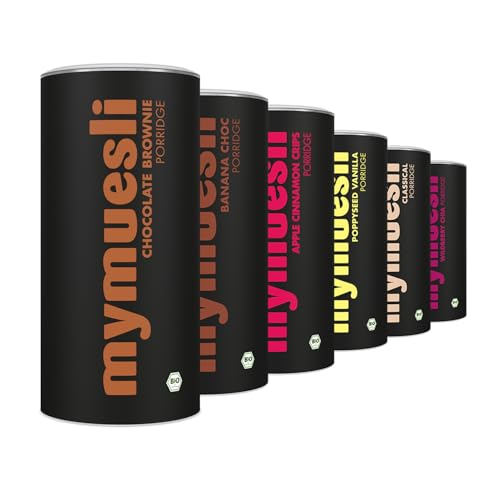 mymuesli Lieblings-Mix BIO Porridge (6x 400g) mit Choco Brownie, Banana Choc, Wildberry Chia, Apple Cinnamon Crisp, Mohn Vanille und Klassik - natürlicher Haferbrei ohne Palmöl von mymuesli
