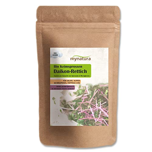 mynatura Bio Daikon-Rettich Keimsprossen Gemüse | Garten | Sprossen | Keime | Keimling | keimen | gesunde Ernährung | vegan und vegetarisch (1x500g) von mynatura