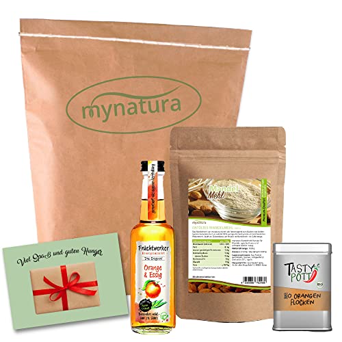Mynatura Back-Set Orange I Fruchtwerker Orange & Essig + Tasty Pott Bio Orangenflocken (Schale) + Mynatura Mandelmehl I Kuchen I Muffins I Backen von mynatura