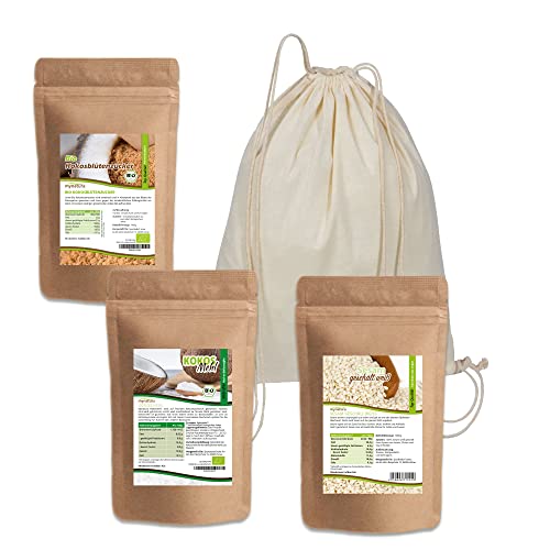 Mynatura Bio Back Set 1 I Bio Kokosblüten Zucker I Bio Kokosmehl I Bio Sesam weiß geschält I Backen I Kochen I Vegan I Ohne Zusätze I Gymbag von mynatura