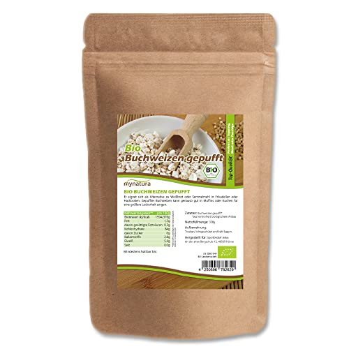 Mynatura Bio Buchweizen gepufft I Ungesüßt I Naturprodukt I Veganes Produkt I Müsli Topping I Vorteilspack I Im Beutel (1x 350g) von mynatura