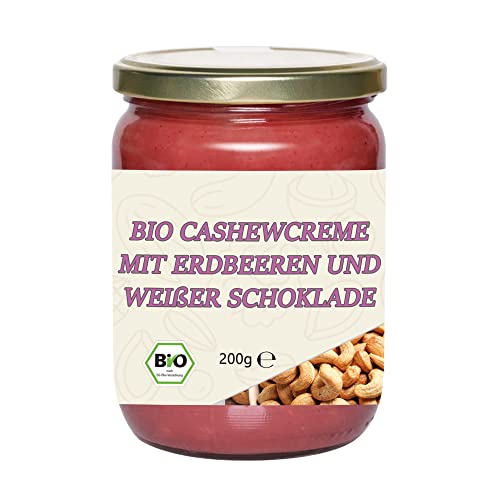 Mynatura Bio Cashewcreme mit Erdbeeren und weißer Schokolade Aufstriche mit Nüssen I Nusscreme Kakao I Cremig I Brotaufstrich I Frühstück I Snack I Im Glas (1x 200g) von mynatura