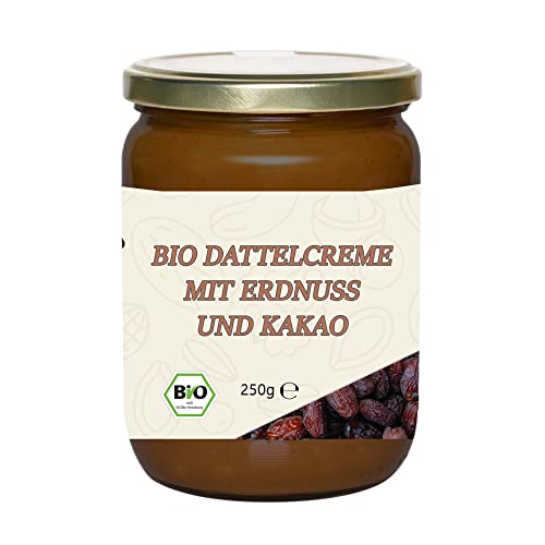 Mynatura Bio Dattelcreme mit Erdnuss und Kakao I Nusscreme I Cacao I Cremig I Brotaufstrich I Frühstück I Snack I Im Glas (1x 250g) von mynatura