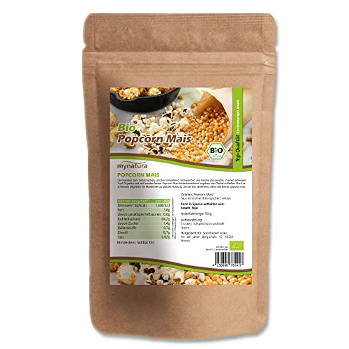 Mynatura Bio Popcorn Mais I Ganze Maiskörner I Puffmais I Popcorn selber machen I Veganer Snack I Kinopopcon I Im Beutel (1000g) von mynatura