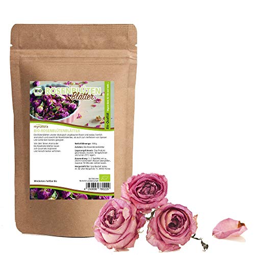 Mynatura Bio Rosenblütenblätter getrocknet 100g I Tee I Wellness I Essbar I Rosenblütentee I Naturprodukt I Deko I Naturkosmetik I Vegan I DE-ÖKO-044 I 100g von mynatura