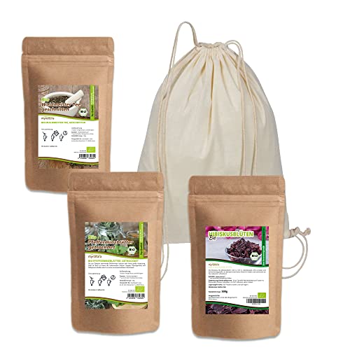 Mynatura Bio Tee Set 1 I Waldmeister getrocknet I Pfefferminzblätter getrocknet I Hibiskusblüten getrocknet I Gymbag von mynatura