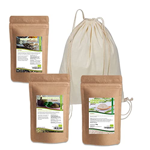 Mynatura Bio Tee Set 2 I Bio Mariendistel Samen I Bio Brennnessel Samen I Löwenzahn Wurzelpulver I Gymbag I Kräutertee I Grüner Tee I Im Beutel von mynatura