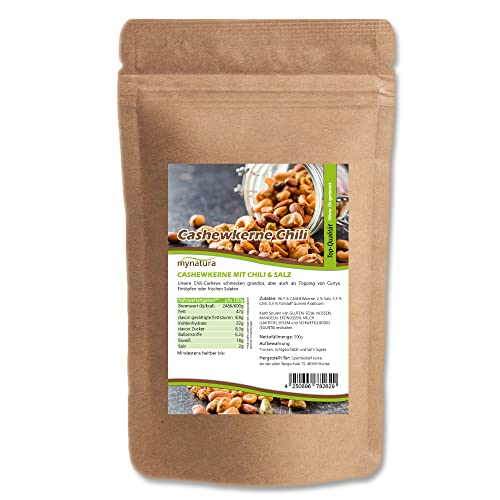 Mynatura Cashewkerne, geröstet mit CHILI und Salz I Nuss I Knabbern I Topping I Kochen I Backen I Snack I Vegan I Beutel (1000g) von mynatura