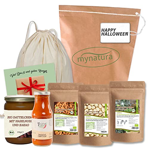 Mynatura Glückwunsch Set I Für verschiedene Anlässe – Zum Geburtstag, zu Weihnachten, Ostern, als Dankeschön, Happy Halloween oder zur Hochzeit I Leckereien Snack Schürze Karte (Happy Halloween) von mynatura