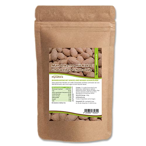 Mynatura Mandelkerne mit Kokosflocken, in weißer Schokolade I Chocolate I Mandel I Schokolade I Kokos I Müsli I Snack I Vegetarisch I Beutel (1x 1000g) von mynatura