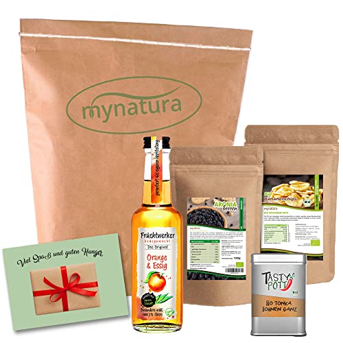 Mynatura Obstsalat Set I Fruchtwerker Orange & Essig + Tasty Pott Tonka Bohnen + Mynatura Aroniabeeren + Mynatura Bio Bananenchips I Snack I Früchte I Backen von mynatura