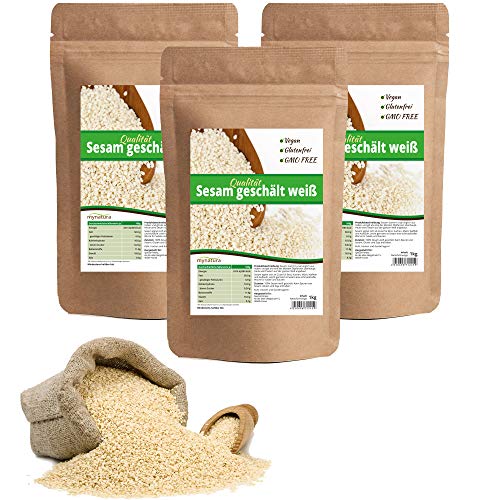 Mynatura Sesam geschält weiß 3x 1000g I Premium Qualität I Ohne Gentechnik I Vegan I Frei von Zusätzen I Kochen I Backen I Fitnessfood - 3x 1kg Beutel Mynatura Sesam geschält weiß 3x 1000g I Premium Qualität I Ohne Gentechnik I Vegan I Frei von Zusätzen I Kochen I Backen I Fitnessfood - 3x 1kg Beutel von mynatura