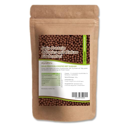 Mynatura Soja Protein Crispies mit Kakao | 77% Eiweiß | Sojaprotein | Plant based | Vegane Ernährung | Sportnahrung | Für Müslibowl | Snack | Sojanuggets (1000g) von mynatura