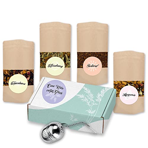 Mynatura Tee Boxen I Verschiedene Tee-Sets I Teesieb I Geschenkbox I Geschenk I Früchtetee I Kräutertee I Schwarzer Tee I Im Karton (Eine Kiste voller Glück) von mynatura