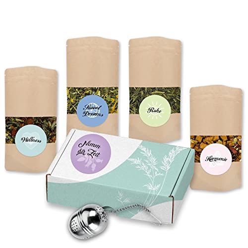 Mynatura Tee Boxen I Verschiedene Tee-Sets I Teesieb I Geschenkbox I Geschenk I Früchtetee I Kräutertee I Schwarzer Tee I Im Karton (Nimm Dir Zeit Box) von mynatura