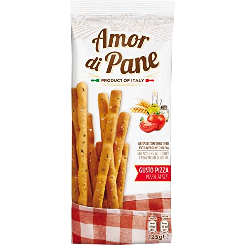 Amor di Pane knusprige Grissini mit Olivenöl und Pizza Geschmack 125g Amor di Pane knusprige Grissini mit Olivenöl und Pizza Geschmack 125g von n.v.