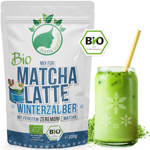 NanaNatura's Bio Matcha Latte Mix Pulver WINTERZAUBER Mit 22% Zeremonie-Matcha Aus Japan Und Aromatischen Gewürzen | Für Kuschelig-Leckeren Tee Genuß von nananatura