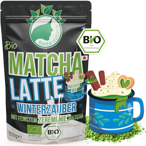 NanaNatura's Bio Matcha-Latte Winterzauber | Instant Pulver - nur noch Wasser dazu | mit Ceremonial Grade Matcha aus Japan & Winterlichen Gewürzen 250g | Heiß Oder Kalt Genießen | Glutenfrei von nananatura