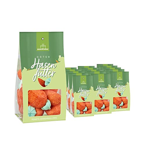 15 Stück Yummy Hasenfutter Marshmallow Tüte | Ostergeschenk für Kinder und Erwachsene | Süßigkeiten in Karotten-Form für das Osternest | Große-Verpackung von naschlabor