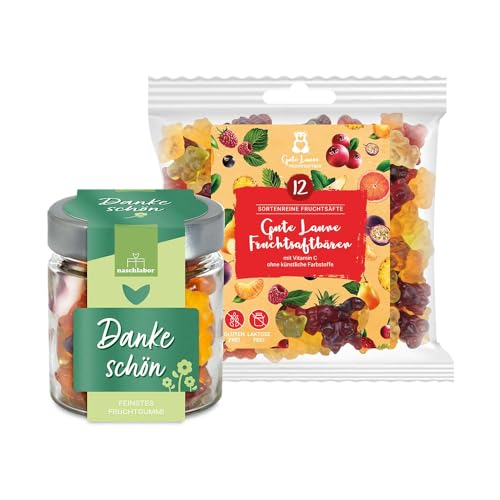 2er-Set Dankeschön-Paket | Das perfekte Geschenkset zum Danke sagen | Dankeschön Geschenkglas & Fruchtgummi Tüte | Geschenk für Freunde und Familie | Geschenk zur Wertschätzung von naschlabor