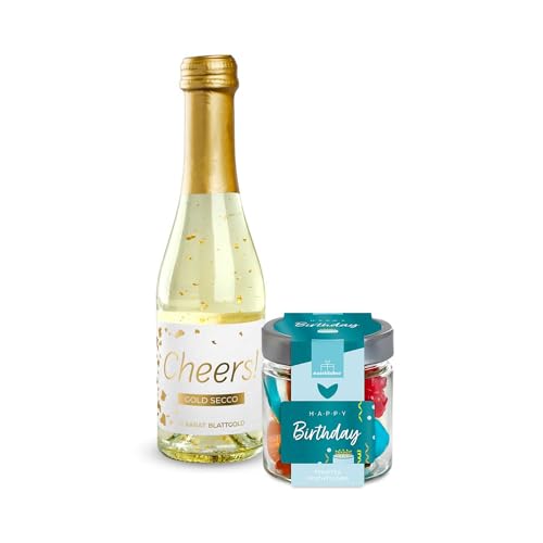 2er-Set Gold Secco Cheers! + Fruchtgummi Happy Birthday 120g | Geburtstag | Geburtstaggeschenk | Geburtsttagsparty | Konfetti | Dein Mitbringsel zum Geburtstag von naschlabor