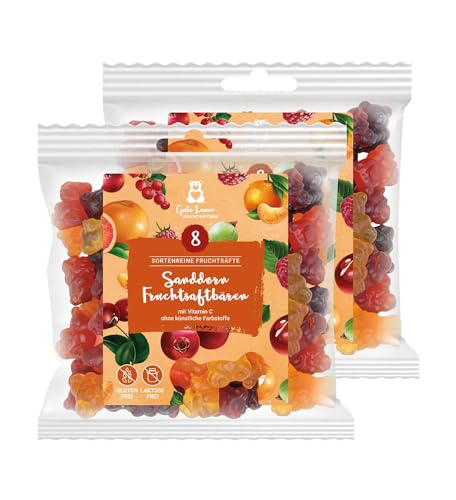 2er Sets (Sanddorn Fruchtsaftbären) Gute Laune | Sanddorn | 20% sortenreine Fruchtsäfte mit echtem Sanddorn | Ohne künstliche Farbstoffe und Geschmacksverstärker | Gluten- und laktosefrei von naschlabor