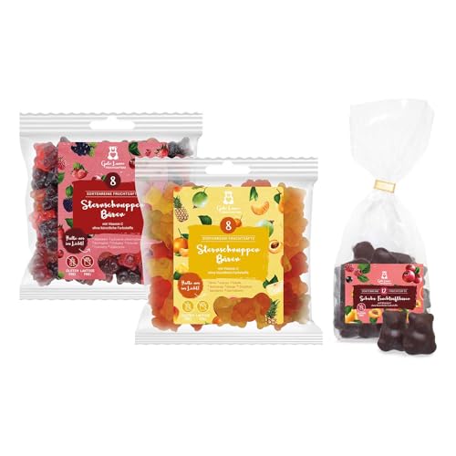 3er-Set Gute Laune | 2x Sternschnuppenbären 150g & Schoko Fruchtsaftbären 200g | leckere Fruchtgummis mit Schokolade | Gummibärchen Fruchtig | Set zum Verschenken 3er-Set Gute Laune | 2x Sternschnuppenbären 150g & Schoko Fruchtsaftbären 200g | leckere Fruchtgummis mit Schokolade | Gummibärchen Fruchtig | Set zum Verschenken von naschlabor