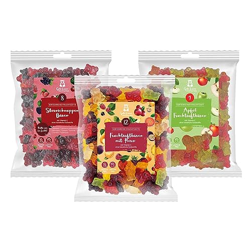 3er-Set XXL-Paket 500g, Fruchtsaftbären Apfel, Fruchtsaftbär mit Herz, Sternschnuppen Bären rot | Perfekt für jede Party oder als Geschenk von naschlabor