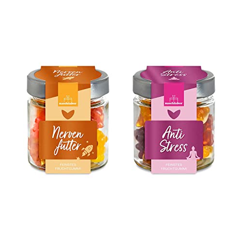 Das perfekte Geschenk gegen Stress - Nervenfutter und Anti Stress im Doppelpack | Geschenk für Prüfung und Schulstart | Nervennahrung | 240g Gummibärchen Set von naschlabor