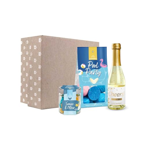 Geschenkbox Sommer | Das perfekte Geschenk für Freunde und Familie | Box mit 22 Karat Secco, Fruchtgummi und Marshamallows | leckeres Mitbringsel | Sekt,Gummibärchen und Marshmallows Geschenkbox Sommer | Das perfekte Geschenk für Freunde und Familie | Box mit 22 Karat Secco, Fruchtgummi und Marshamallows | leckeres Mitbringsel | Sekt,Gummibärchen und Marshmallows von naschlabor