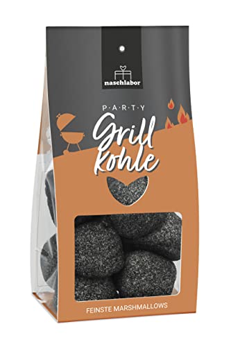 Grillkohle Marshmallow | Party Grill-Kohle | Mitbringsel zum Grillen | Geschenkverpackung mit Marshmallows | Lustige Marshmallows in Form von Grillkohle von naschlabor