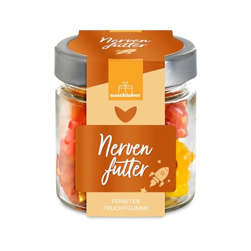 Nervenfutter Gummibärchen 120g | Nervennahrung für die Arbeit, für Studenten oder den Alltag in dem praktischen Vorratsglas | Geschenk für Schüler & Studenten Nervenfutter Gummibärchen 120g | Nervennahrung für die Arbeit, für Studenten oder den Alltag in dem praktischen Vorratsglas | Geschenk für Schüler & Studenten von naschlabor