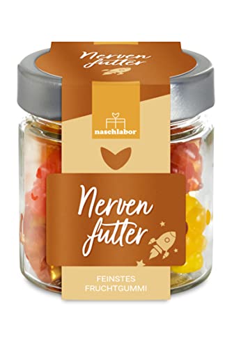 Nervenfutter Gummibärchen 120g | Nervennahrung für die Arbeit, für Studenten oder den Alltag in dem praktischen Vorratsglas | Geschenk für Schüler & Studenten Nervenfutter Gummibärchen 120g | Nervennahrung für die Arbeit, für Studenten oder den Alltag in dem praktischen Vorratsglas | Geschenk für Schüler & Studenten von naschlabor