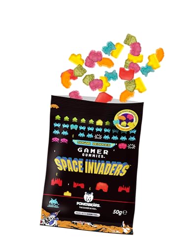 Powerbeärs Gamer Gummies | SPACE INVADERS Fruchtgummi | Zuckerreduzierte Gummibärchen mit 10% Fruchtsaft in Space Invaders-Formen | Retro Snack für Gaming-Fans | Gamer Geschenk | 12x50g von naschlabor