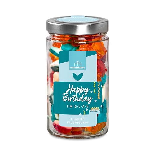 XL Happy Birthday Fruchtgummi in Geschenkglas 530g | Das große Geburtstagsgeschenk | Leckeres Geschenk zum Geburtstag | Fruchtgummi Geschenk im praktischen Vorratsglas von naschlabor