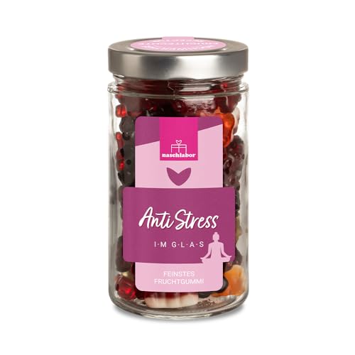 Anti Stress im Glas 530g | Das perfekte Geschenk für gestresste Nerven | Aufmunterung im Vorratsglas | Süße Fruchtgummi gegen Stress | Zur Verbessrung der Laune von naschlabor