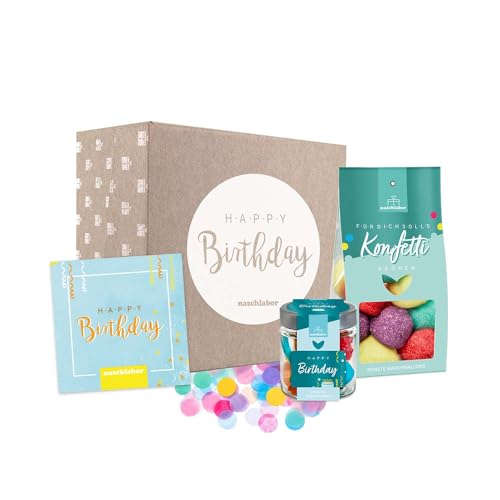 naschlabor | Geburtstagsgeschenkbox klein | Happy Birthday im hochwertigen Naschglas für deine Liebsten | Als Geschenk für Kinder, Familie, Bekannte und Freunde von naschlabor
