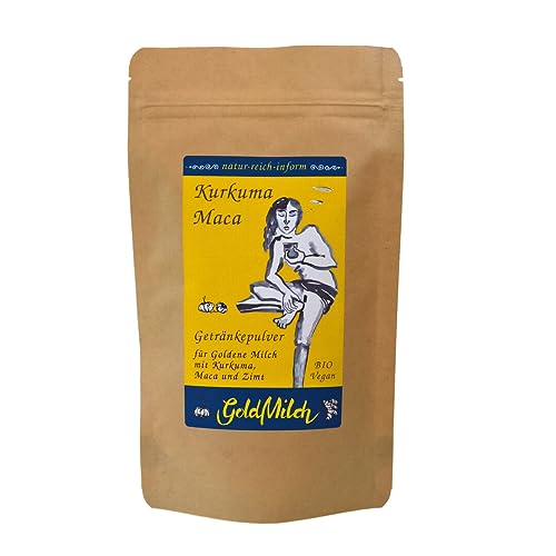 GoldMilch - Kurkuma Maca. Ein gewürztes Getränkepulver mit aromatischerm Kokosblütenzucker, 16% Kurkuma, 16% Maca und Gewürzen, für Goldene Milch frei nach der indischen Ayurvedalehre. von natur-reich-inform