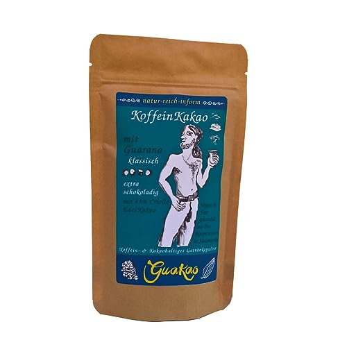 GuaKao klassisch - der KoffeinKakao mit Guarana. Das Getränkepulver mit 14% koffeinhaltigem Guarana, extra schokoladig mit über 40% Criollo-Edelkakao und dezent gesüßt. von natur-reich-inform
