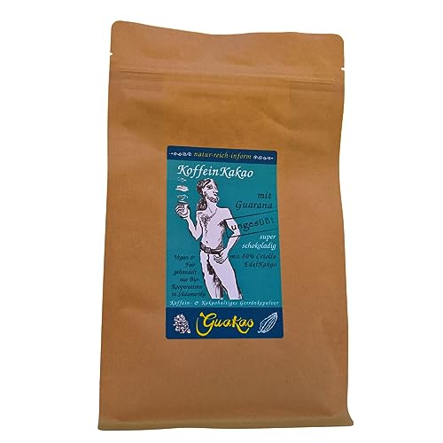 GuaKao ungesüßt - der KoffeinKakao mit Guarana. Das Getränkepulver mit über 15% koffeinhaltigem Guarana, super schokoladig dank 80% Criollo-Edelkakao und gänzlich ohne Zuckerzugabe. von natur-reich-inform