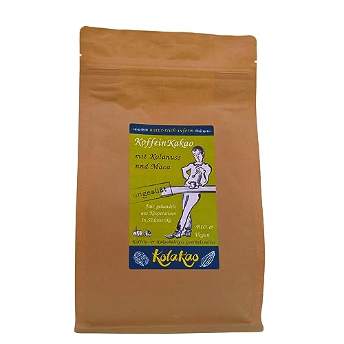 KolaKao mit Maca, ungesüßt - der KoffeinKakao mit 50% koffeinhaltiger Kolanuss und 15% Maca, schokoladig durch Criollo-Edelkakao, mit einer Tonkanote und gänzlich ohne Zuckerzugabe. von natur-reich-inform