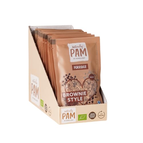 Naturally Pam Porridge - Veganes Bio Oatmeal Müsli mit Vollkornhaferflocken für zwischendurch mit einfacher Zubereitung | Extra cremiger Haferbrei mit 237 kcal pro Portion | Brownie Style - 12x60g von naturally PAM BY PAMELA REIF