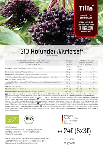 Tilia BIO Holunder Muttersaft - 100% Direktsaft 24 Liter (8 x 3 Liter) von naturi.me