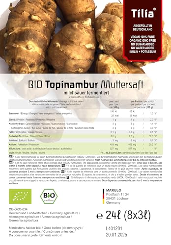 Tilia BIO Topinambur Muttersaft - 100% Direktsaft milchsauer fermentiert 24 Liter (8 x 3 Liter) von naturi.me