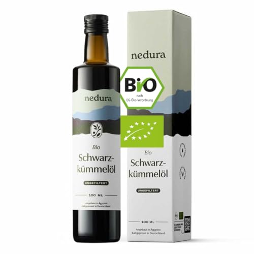 nedura® Schwarzkümmelöl BIO kaltgepresst (ungefiltert) 100ml – mit hohem Thymochinongehalt, BIO-Zertifiziert & 100% rein - täglich frisch & schonend gepresst - direkt aus eigener Manufaktur von nedura