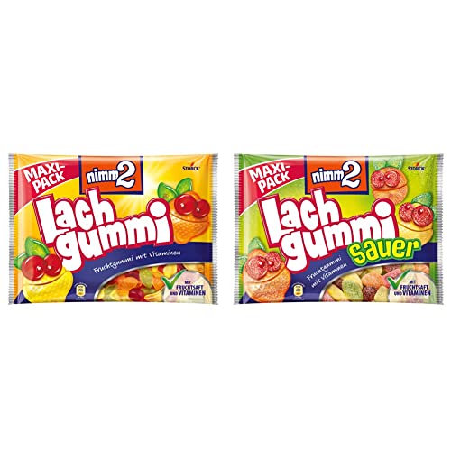 nimm2 Lachgummi – 1 x 376g Maxi Pack – Fruchtgummi mit Fruchtsaft und Vitaminen & Sauer – 1 x 376g Maxi Pack – Saure Fruchtgummis mit Fruchtsaft und Vitaminen von nimm2 Lachgummi