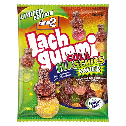 nimm2 Lachgummi Cola Flaschies Sauer (1 x 200g) – Saure Fruchtgummis mit Cola- und Fruchtgeschmack – Mit Fruchtsaft und Vitaminen von nimm2 Lachgummi